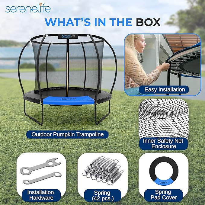 Serenelife 12FT 10FT 8FT Recreational Trampolines with Enclosure Net and Ladder and Anti-Rust Coating, ASTM Approved Trampoline Outdoor for Kids and Adults Outdoor Yard Trampolines