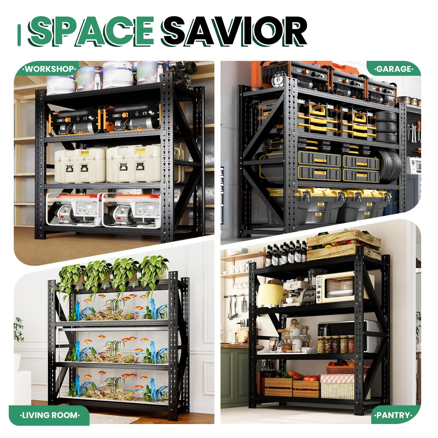 VIYET 4-Tier Heavy Duty Garage Shelving,Industrial Shelving for Home & Shop,Garage Storage Racks Heavy Duty Steel Shelves,Large Capacity Metal Rack for Garage,Basement,Pantry,Workshop