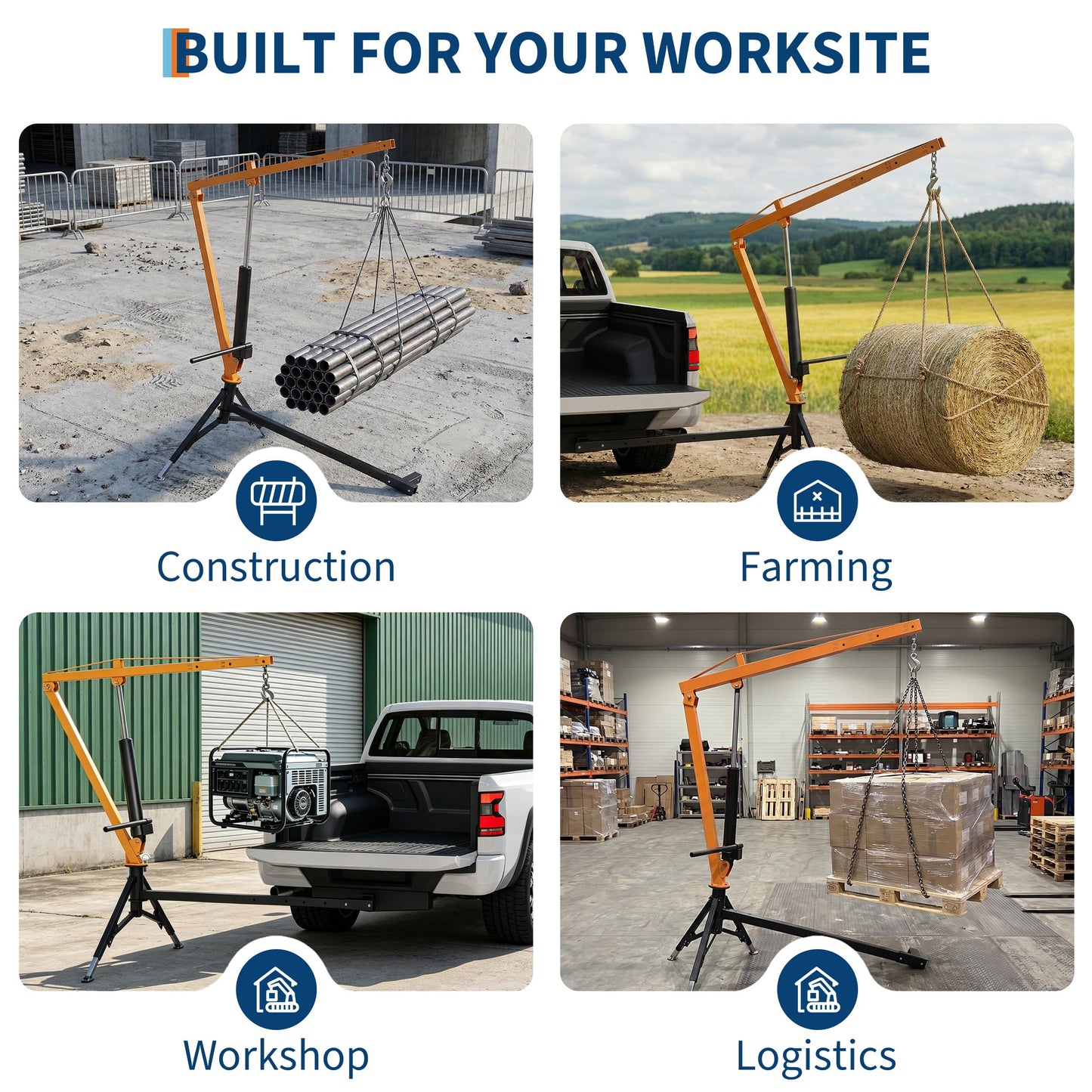 GarveeTech Heavy Duty 1000 Lbs Truck Crane, Hydraulic Hitch Mounted Hoist with 360 Degree Swivel Boom, Adjustable 3-Position Load Capacity for Farm, Construction & Engine Lifting