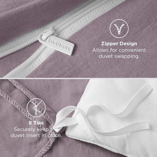 Bedsure Dusty Purple Duvet Cover Set - Ultra-Soft 3-Piece Full Size Bedding, 80x90 Inches with Zipper Closure & 2 Pillow Shams