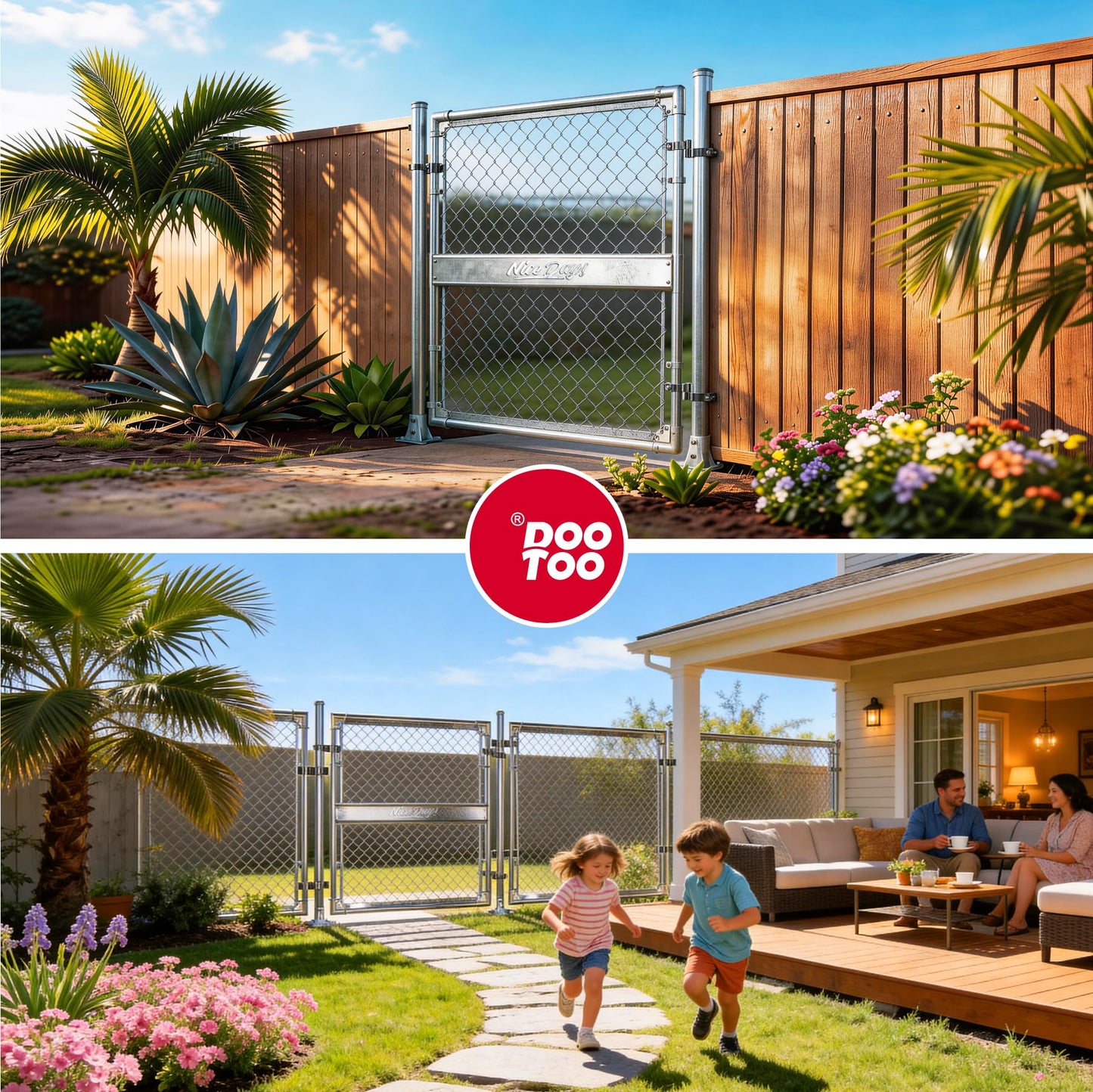 DooToo 4x4FT(43.3"W x 47.2"H) Heavy Duty Galvanized Steel Chain Link Gate, Durable Outdoor Fence Gate Easy Installation for Backyard丨Garden丨Pet Yard
