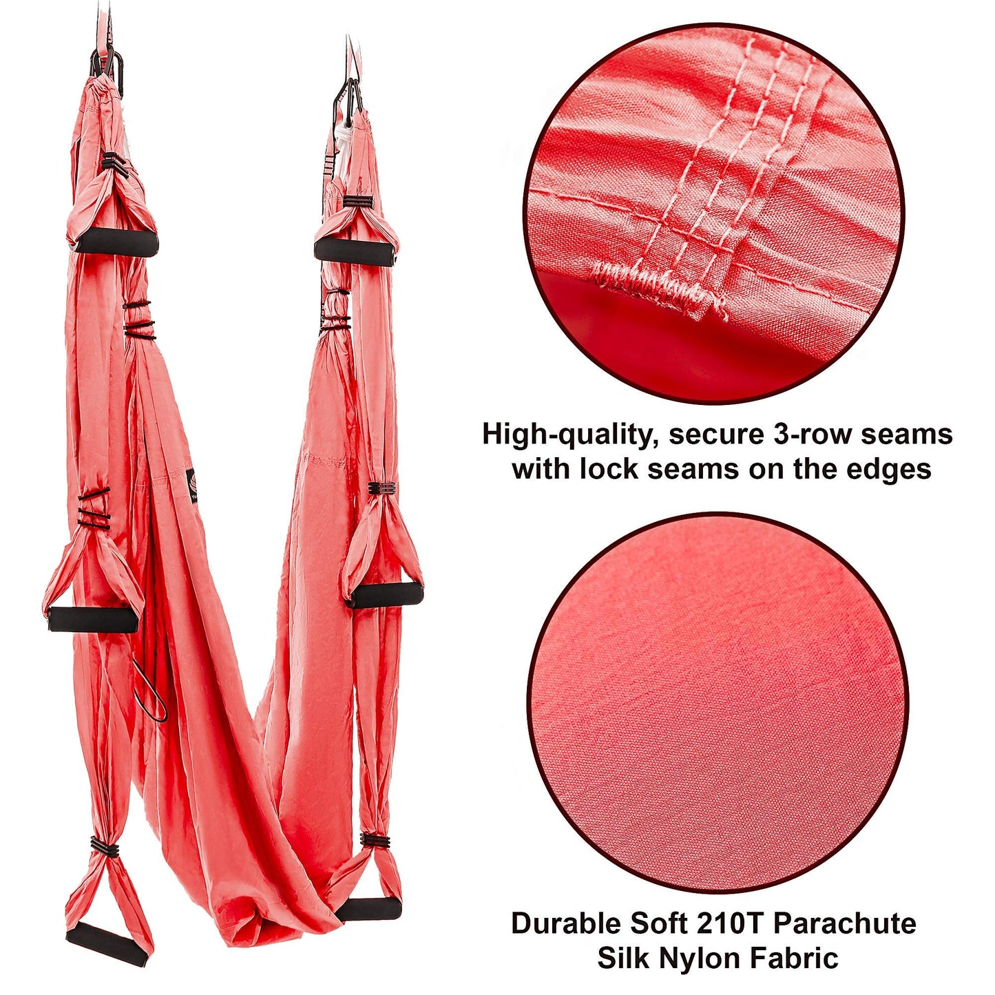 Yoga4You Aerial Yoga Swing Set - Yoga Hammock Hanging Swing - Aerial Sling Inversion Fly Kit - AcroYoga Inversion Tool - Antigravity Yoga Sling - Suspension Trapeze (Coral)