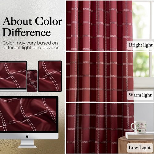NICETOWN 100% Blackout Red Plaid Curtains - 84 Inch Long Thermal Insulated Drapes | 2 Panels for Living Room