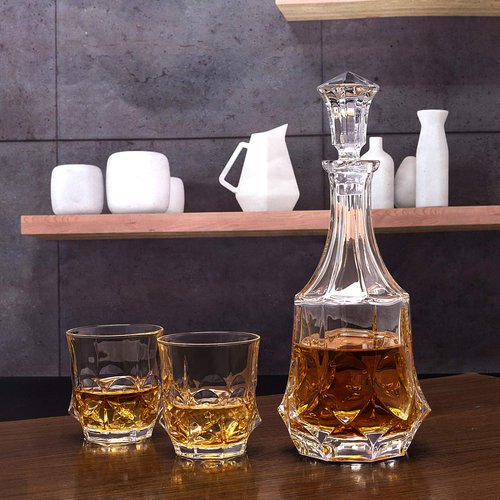 KANARS Whiskey Decanter Sets for Men, 25 Oz Liquor Decanter with 10 Oz Crystal Glasses in Luxury Box for Bourbon Scotch Rum Tequila Vodka, Whisky Gifts for Birthday New Year Father's Day