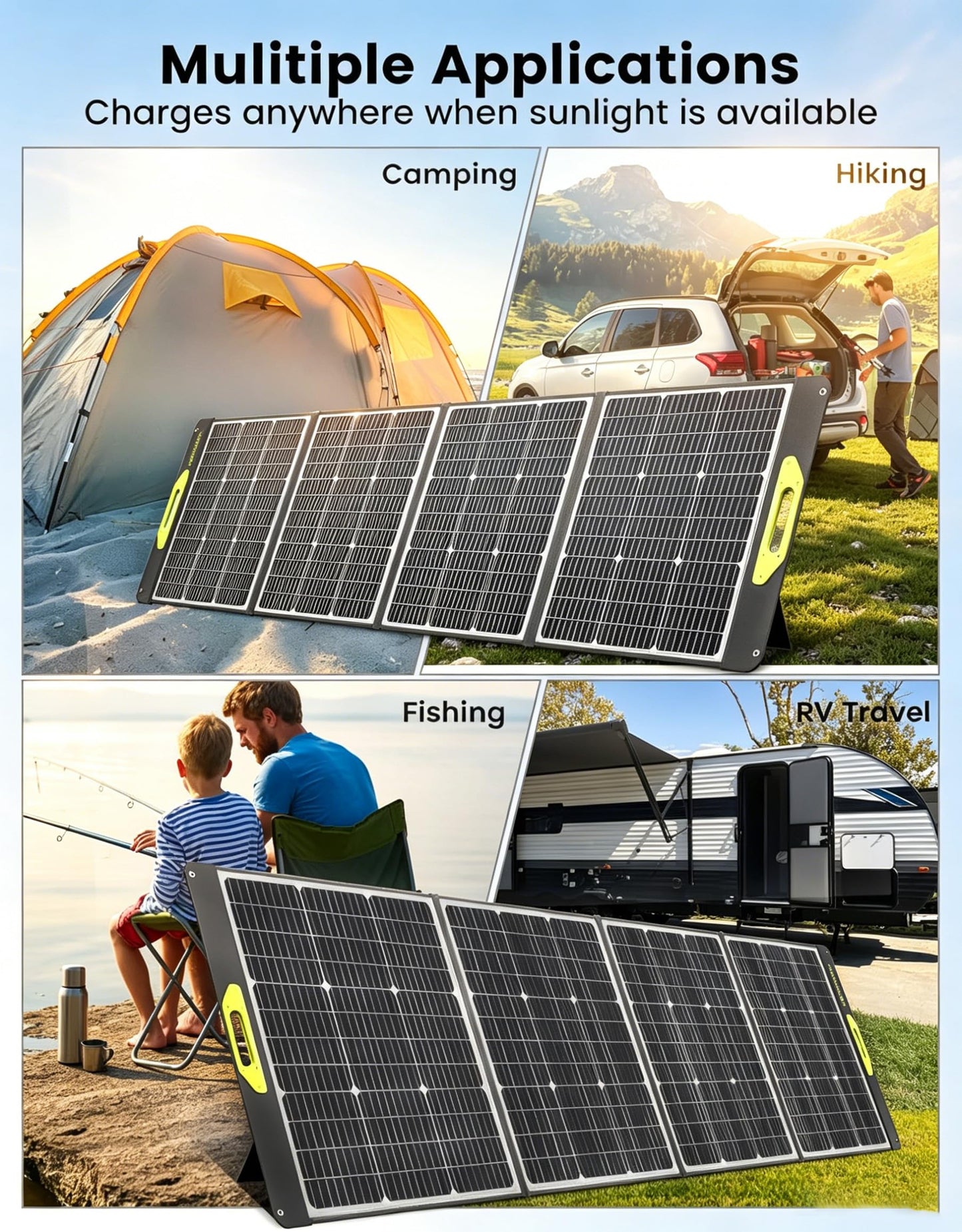 Greenmagic 200 Watt Portable Solar Panel, 23.5% High Efficiency 200W Foldable Solar Panel Charger IP67 Waterproof Solar Panel Kit w/DC XT60 MC4 Anderson Output for Home Farm Camping RV Power Station