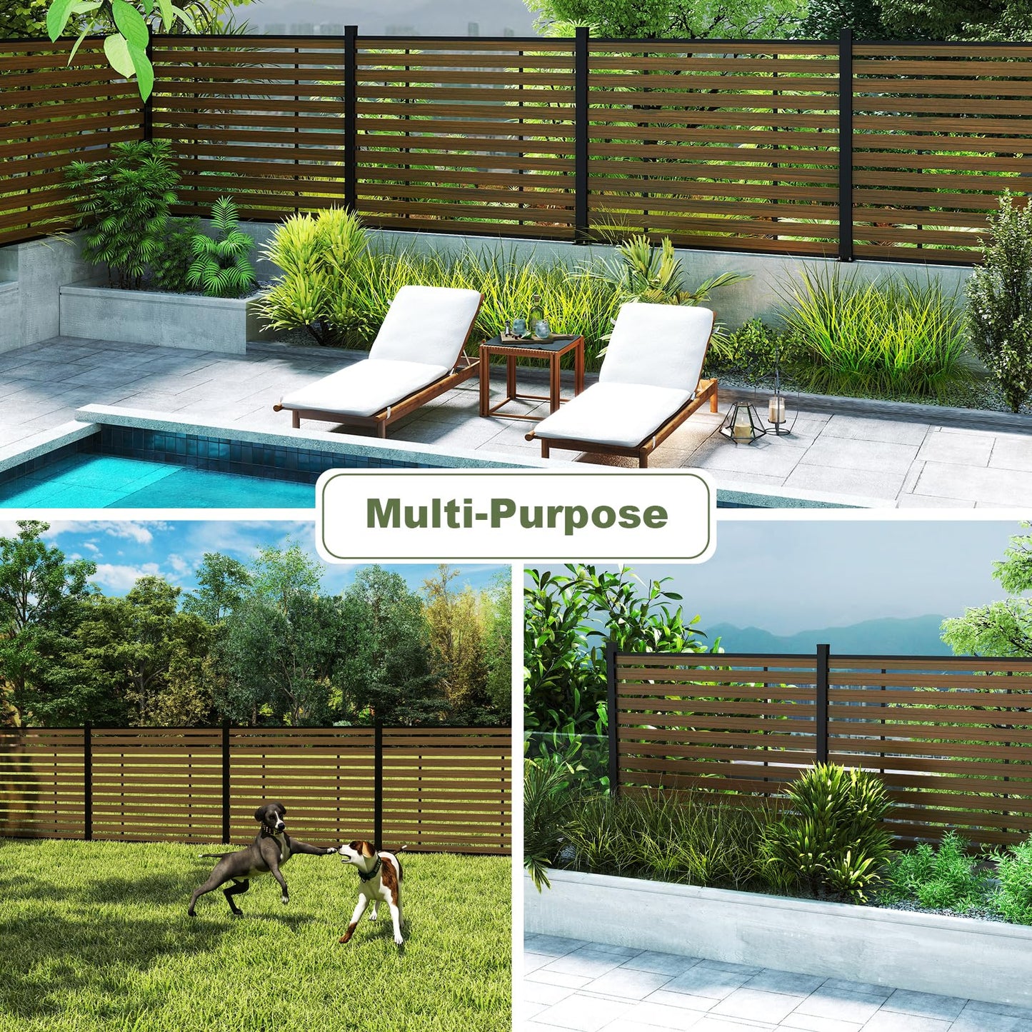 Treslam Outdoor Privacy Fence WPC, AC Unit Air Conditioner Screen 5 FT(H) x 6 FT(W) Trash Can with Aluminum Alloy Post, Decorative Fencing, Brown with 2 Post