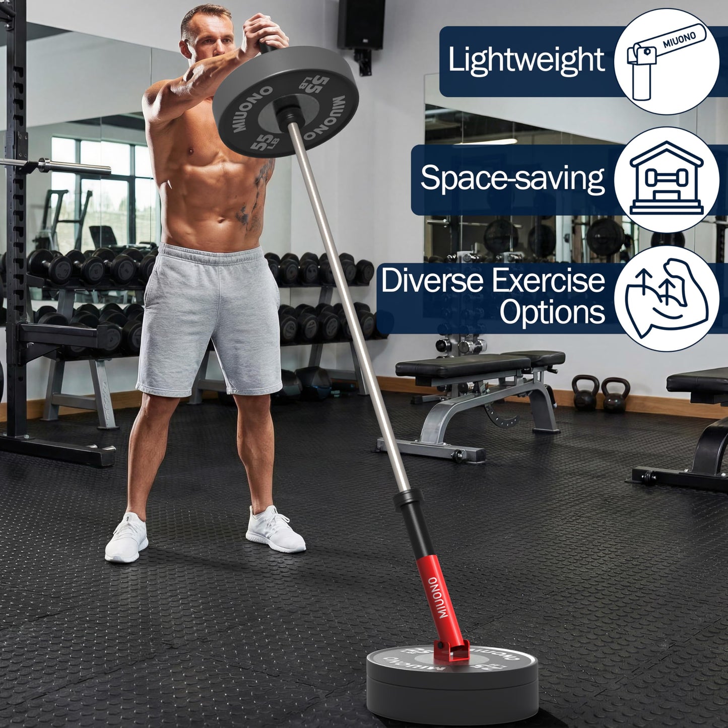 MIUONO Landmine Attachment for Barbell, T Bar Row Attachment Fit for 2" Olympic Bar, Full 360° Swivel for Back or Full-Body Workout Home Gym Equipment (Red)