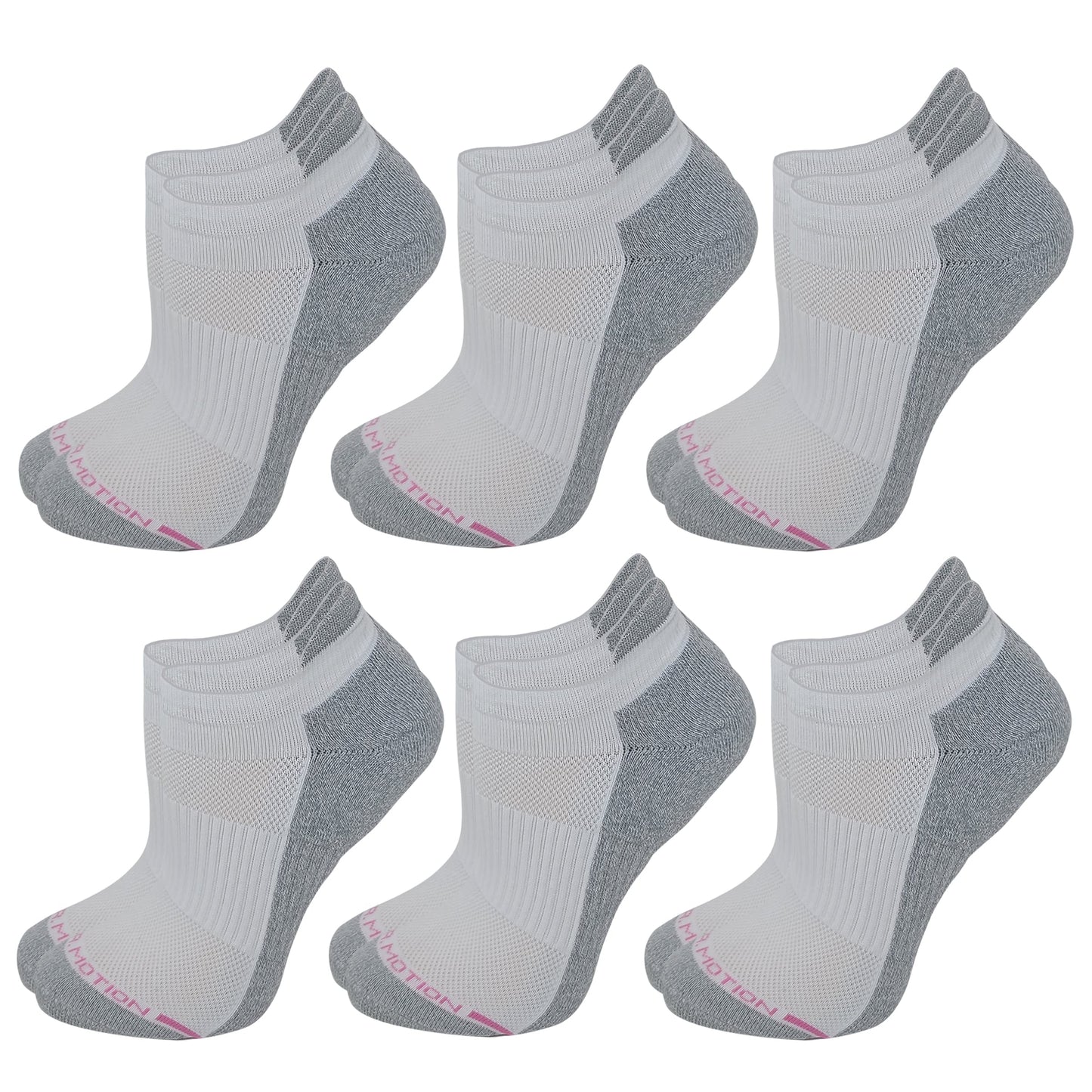 Dr. Motion 6 Pairs Womens Low Cut Ankle Cushioned Breathable Compression Socks (White)