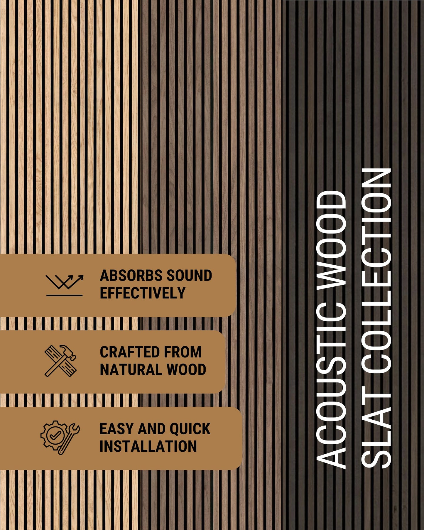 MSI 4-Pack Acoustic Wood Slat Wall Panels for Interior Decor, 3D Fluted Sound Absorbing Wood Paneling for Accent Wall Ceiling Kitchen Living Room Bedroom, Eco-Friendly MDF - 9.5 in. x 94.5 in. Natural
