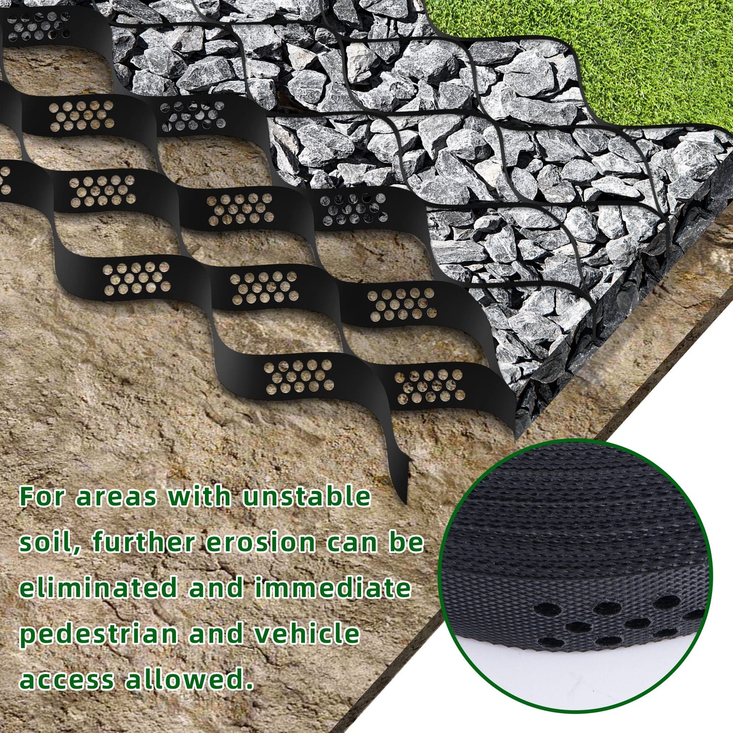 Tmovjxv 9.8x32.8ft 321 sq ft Gravel Ground Grid -2 Inch Thick Geo Grid Driveway Stabilization Grids - Driveway Grid System for Garden Landscaping Parking Lots Slope Driveways Slope