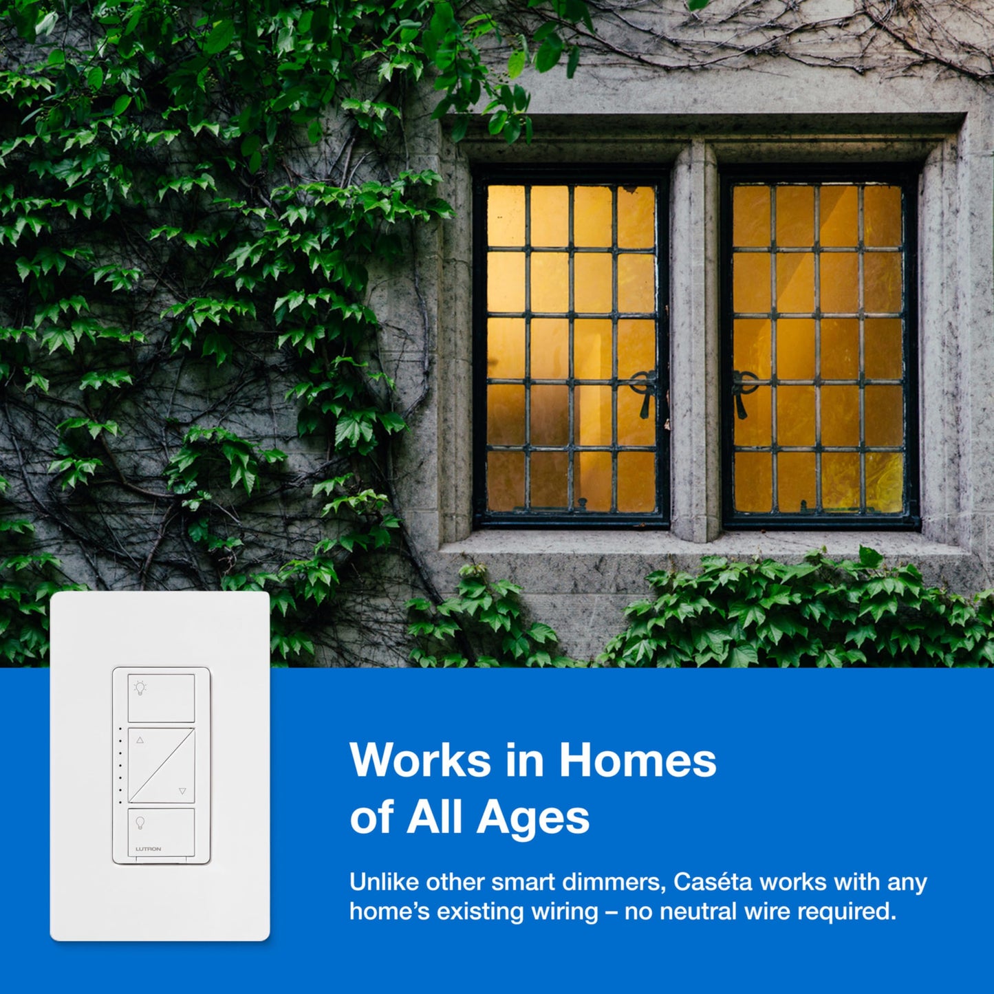 Lutron Caseta Original Smart Dimmer Switch Starter Kit, with Pico Remote, Wall Plate, and Smart Hub, Works with Alexa, Apple Home, and Google Home, 3 Way, 150W, No Neutral Req, P-BDG-PKG1W