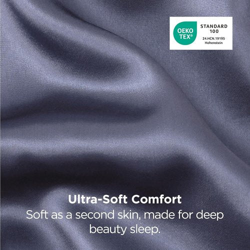 Bedsure Satin Pillowcases - Luxurious Silk-Like Queen Size Set of 2 | Envelope Closure, Blue Granite, 20x30 Inches