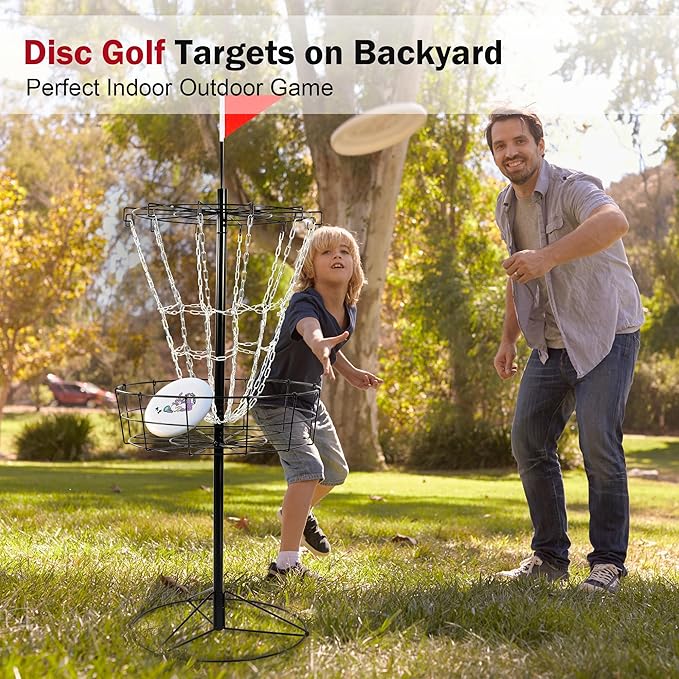 Disc Golf Targets, 12 Chains Portable Disc Golf Baskets, Metal Flying Disc Golf Practice Goal Baskets