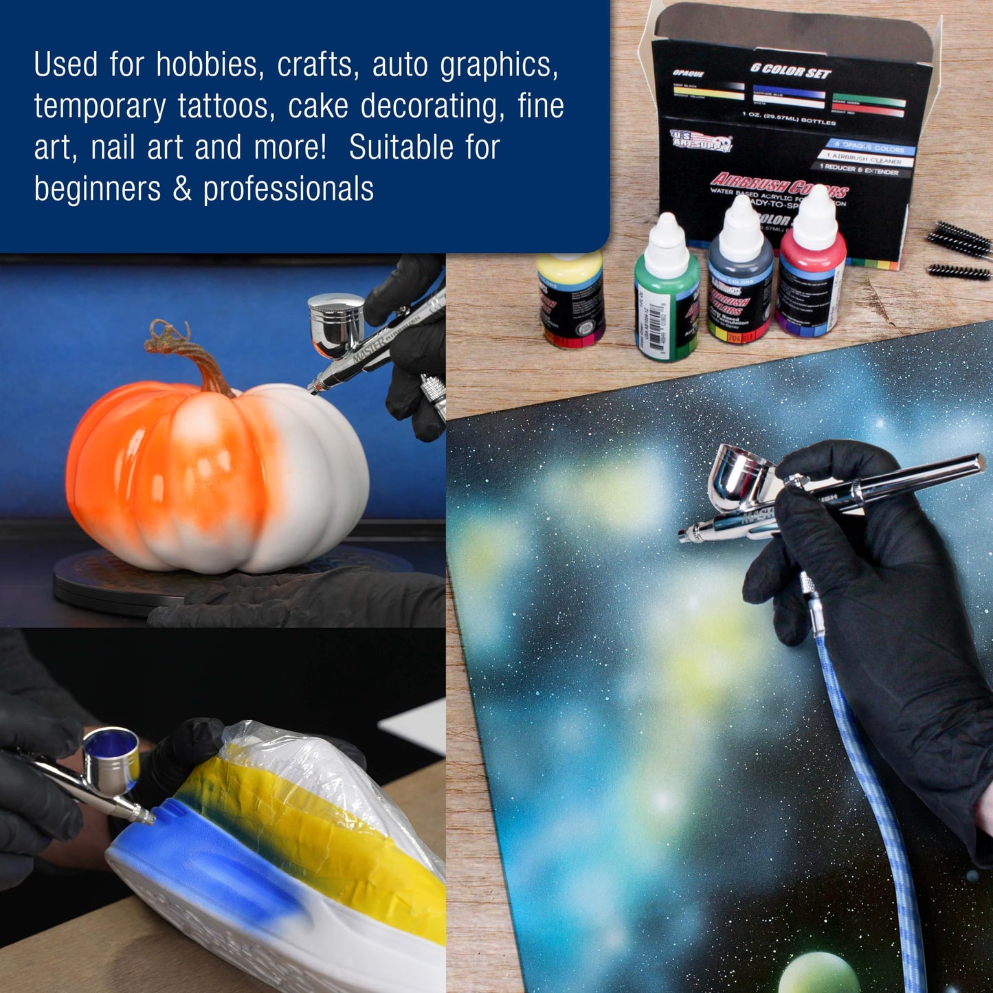 Master Airbrush Cool Runner II Air Brush Kit with Air Compressor Dual Fan, 3 Airbrushes, 6 Color Acrylic Paint Set, Hose, Brushes & Learning Guide Manual for Crafts, Auto, Tattoo & Model Painting