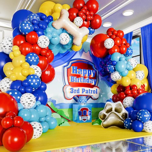 ALL-IN-1 Paw Balloons Garland Arch Kit - Bonus Dog Bone & Paw Print Balloons for Birthday Decor | Perfect for 3rd Birthday Party