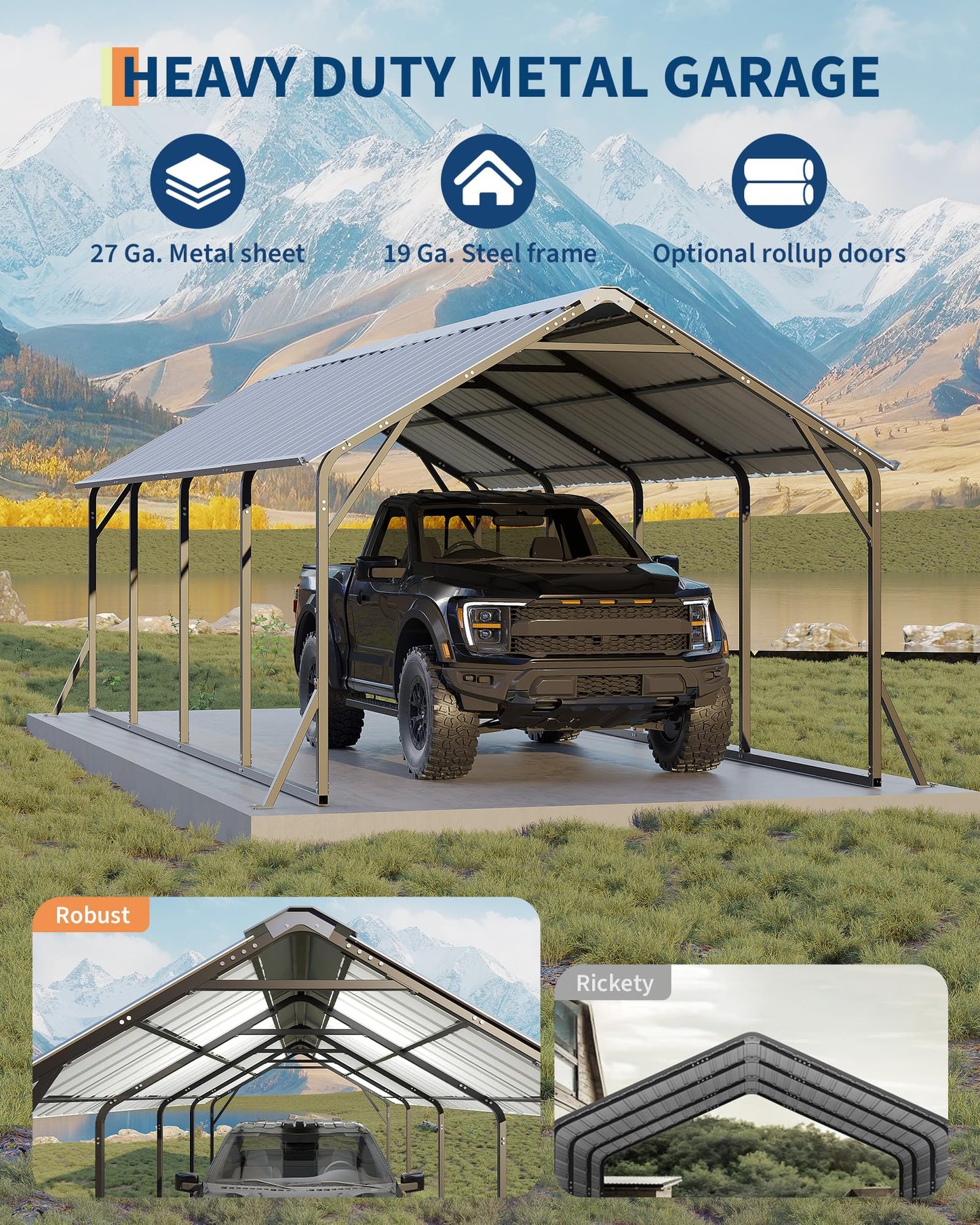 Garveelife 11 ft x20 ft x9 ft Vertical Roof Metal Carport, Heavy Duty Steel Car Ports for All-Weather, for Full-Size Pickup Trucks, Boats, and Tractors