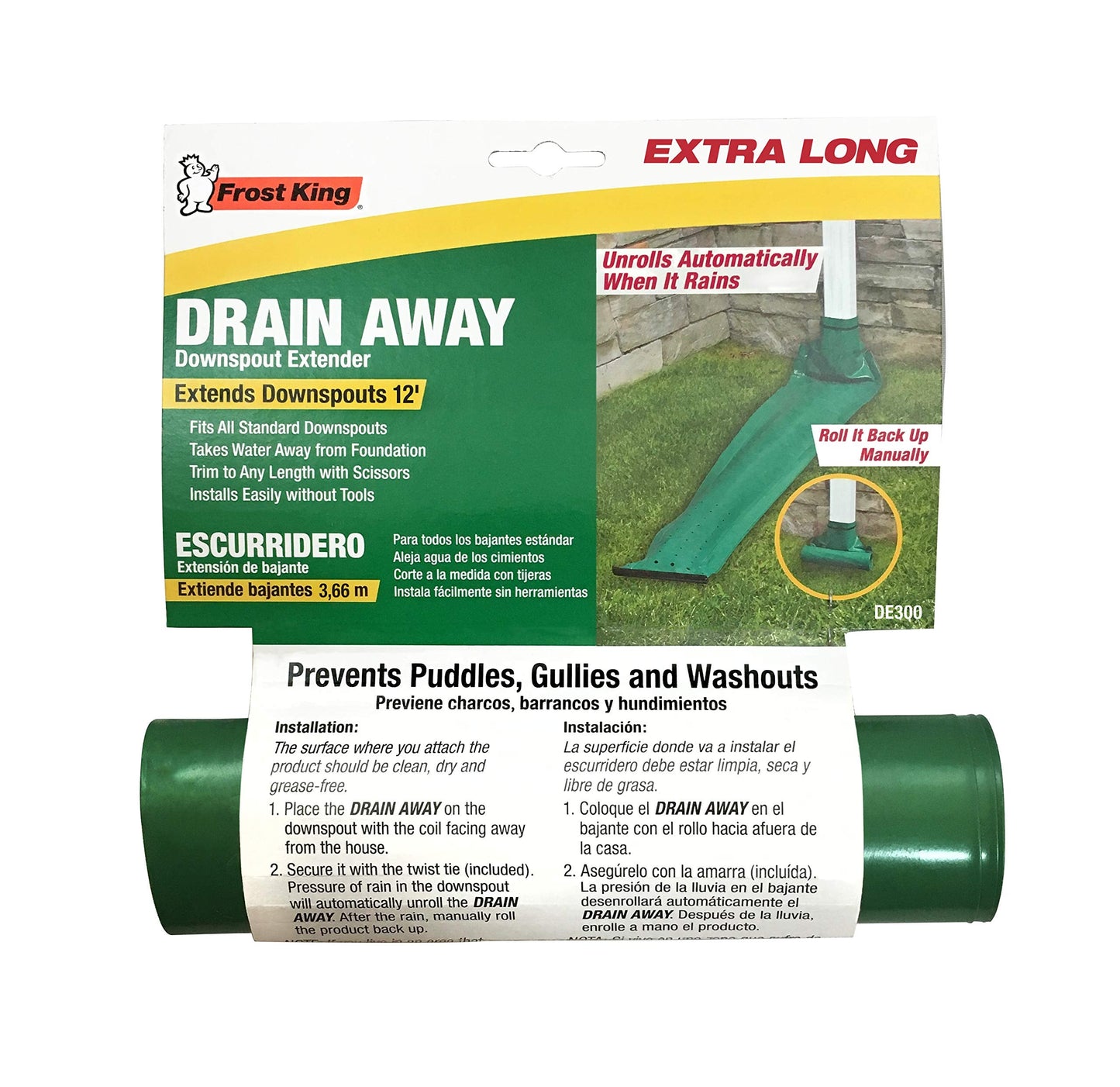 Frost King DE300 Standard Plastic Drain Away Downspout Extender, Extends 12-Feet, Green (Pack of 12)