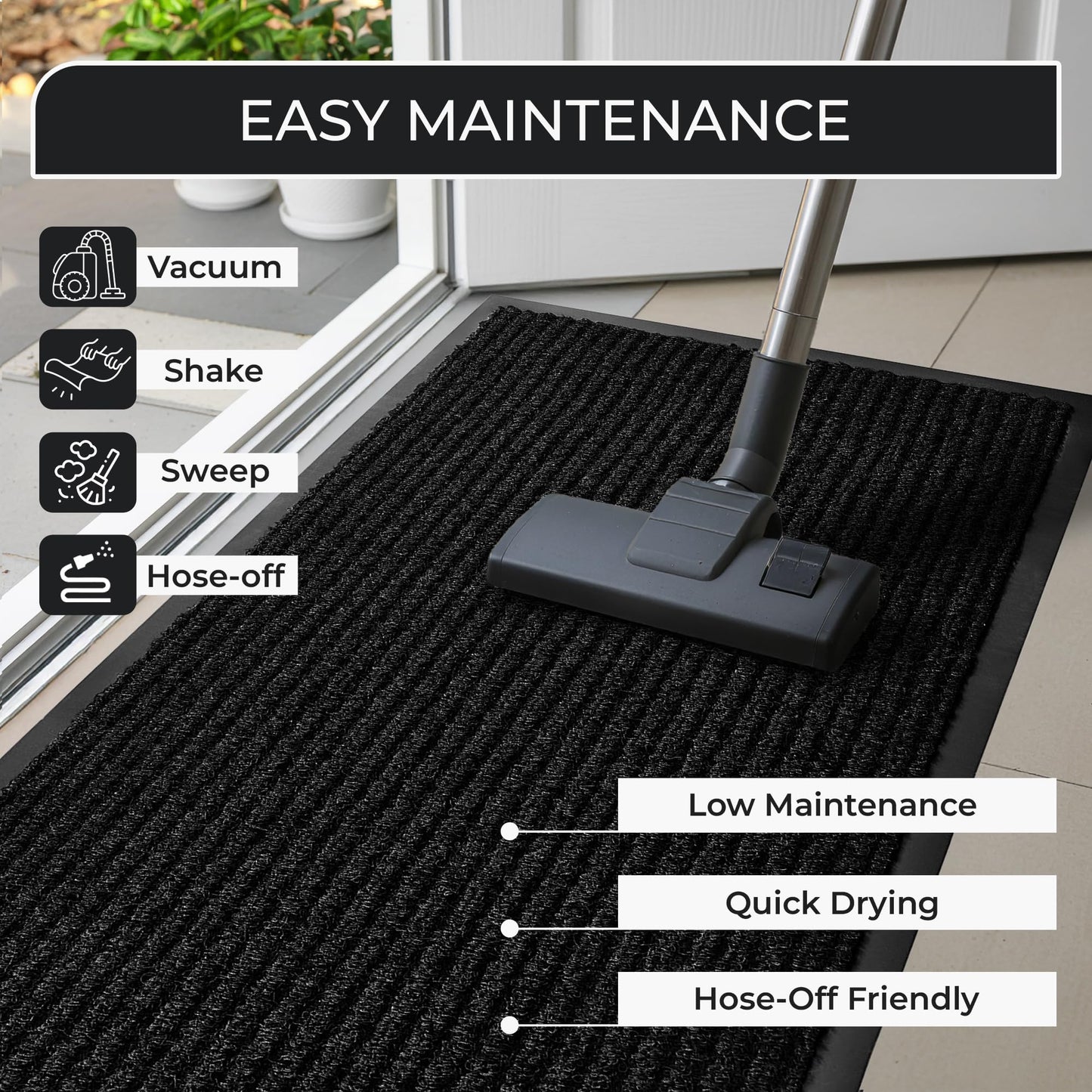 Commercial Door Mat 3'x16' Black, Heavy Duty Industrial Floor Mat for High Traffic Areas, Nonslip Rubber Backing, Large Door Mat for Indoor Entrance or Business Entryway.