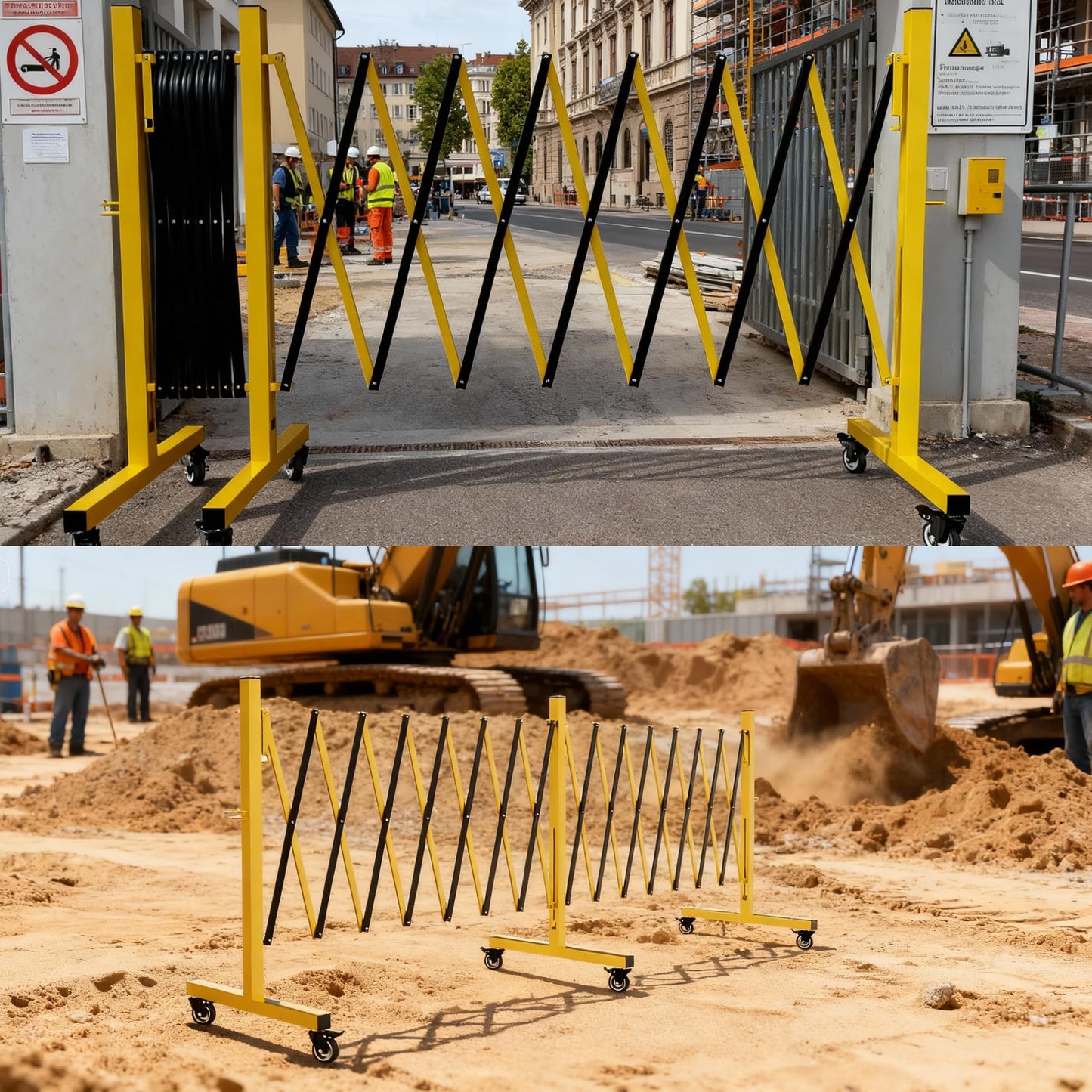 Industrial Expandable Barricade,Folding Security Gate Safety Barricade with Casters,Mobile Barrier Gate Outdoor,Adjustable Traffic Fence for Road Construction, Traffic Control,Pool (11FT)