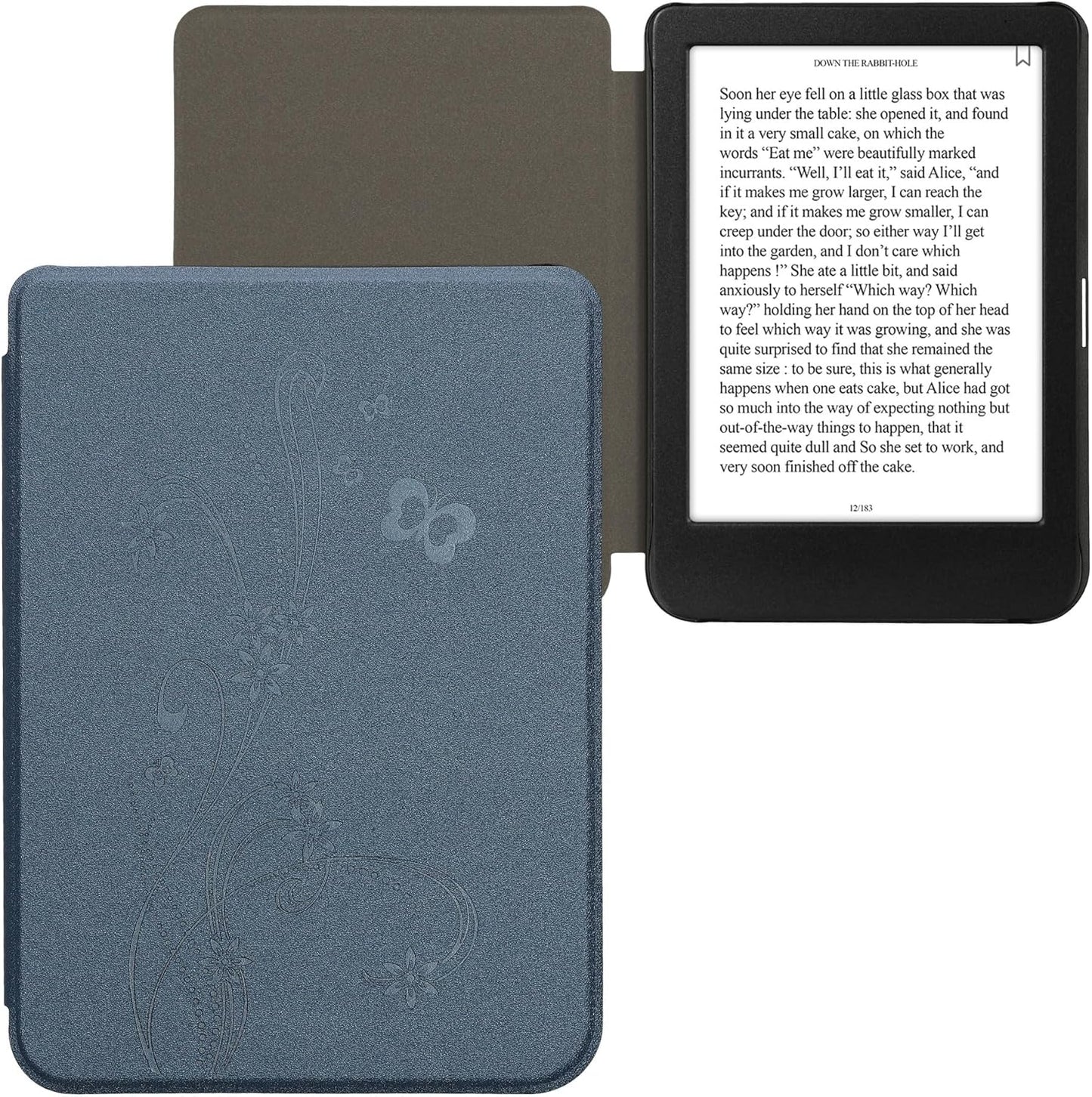 kwmobile Case Compatible with Kobo Clara BW/Colour Case - eReader Cover - Butterfly Tendril Dark Blue