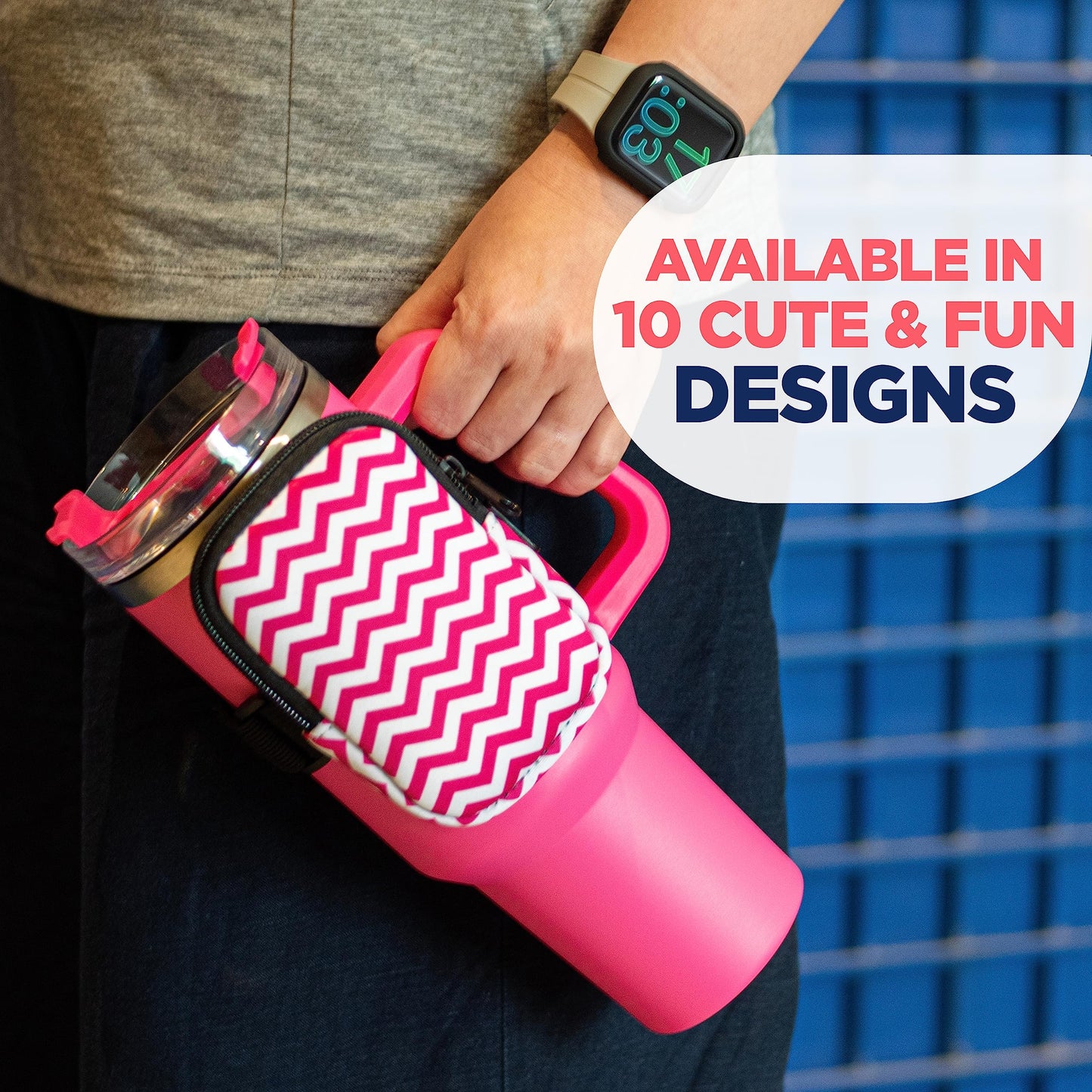 Water Cup Bottle Pouch Accessory | Compatible with Stanley Tumbler| Great for Workouts, Gym, Running, Walking, Sports| Keeps Cards, Keys, and Earphones Safe| Fun and Cute Designs (Volleyball)