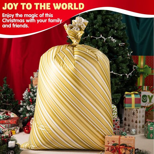 JOYIN Jumbo Gift Bags - 3 Pack 56”x36” Gold Plastic Holiday Present Bags for Christmas Decor & Large Toys