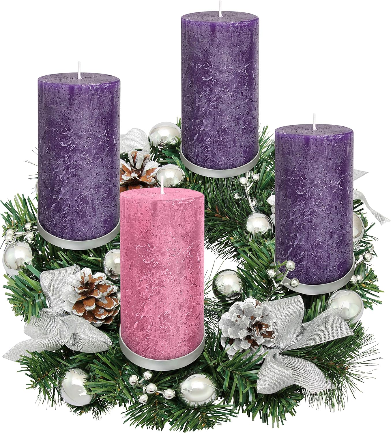 Silver Ribbon Advent Wreath Ring Candle Holder - Perfect for Large Pillar Candles | Festive Christmas Decor