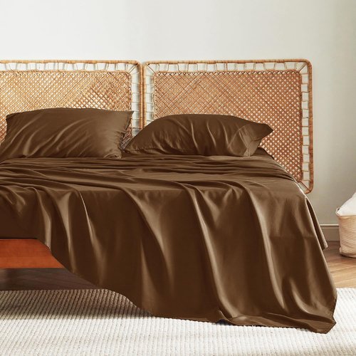 Bedsure King Size Cooling Sheets Set - Breathable Rayon from Bamboo, Soft & Luxurious, Deep Pocket Up to 16 Inches, Brown