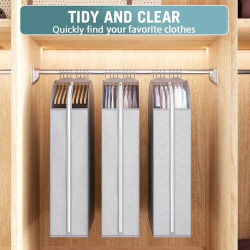 Liuoud 40" Gusseted Garment Bags - Clear Window Clothing Covers for Coats, Dresses & Jackets | 3-Pack