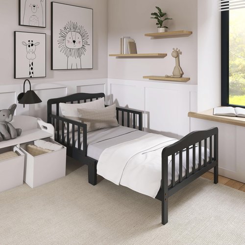 Dream On Me Classic Design Toddler Bed In Black, Greenguard Gold And JPMA Certified, Low To Floor Design, Two Side Safety rails, Non-Toxic Finishes, Wooden Nursery Furniture