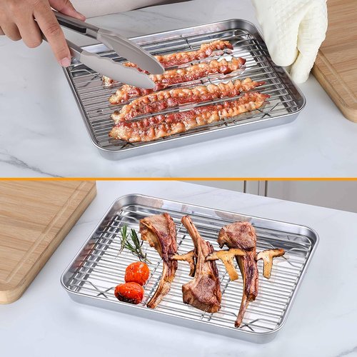 Homikit Stainless Steel Baking Sheet with Cooling Rack - 10.5 x 8 Inches, Rust-Free & Dishwasher Safe
