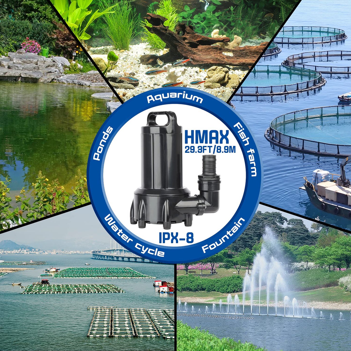 WaterRebirth (PB3000,3000GPH) High Flow Submersible Water Pump-Home/Inline Water Pump-Submersible Pump-Water Transfer Pump-Aquarium Pump