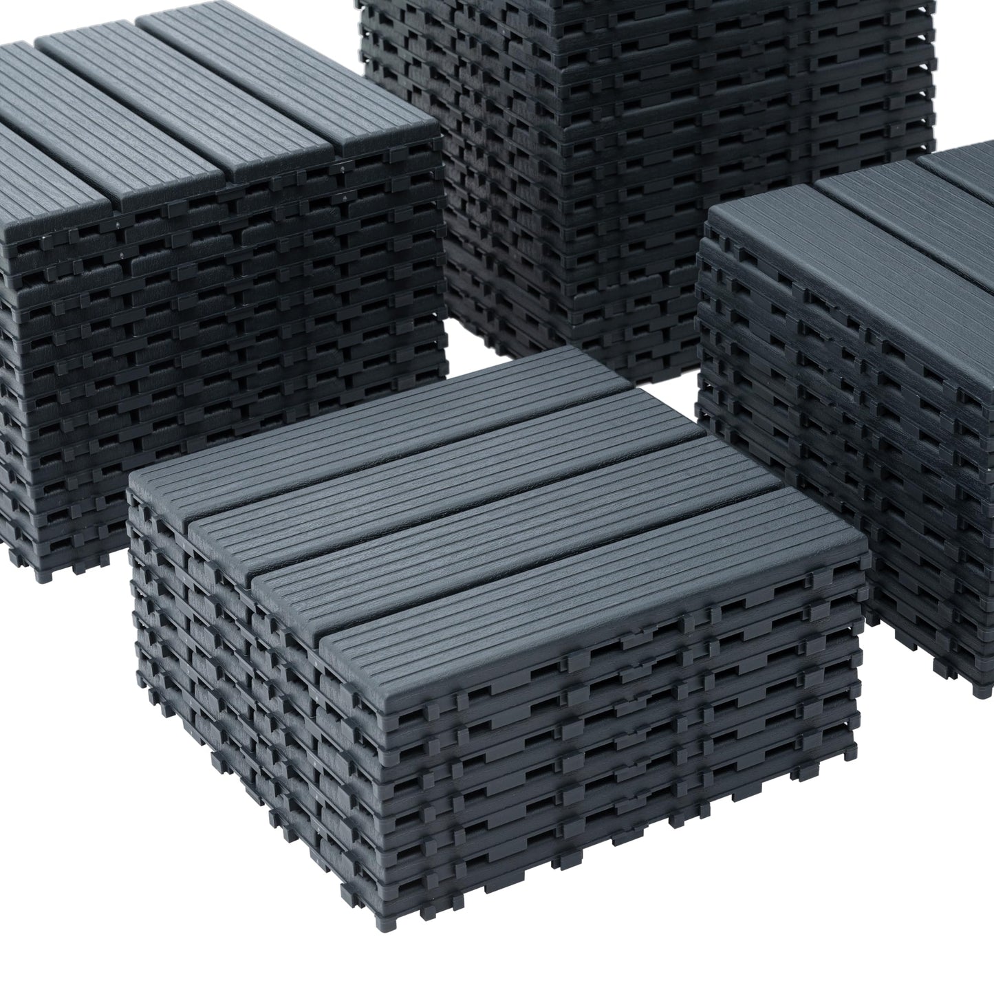 44-Pack Interlocking PP Deck Tiles, 12"x12"x 0.8" Waterproof Flooring, All-Weather Anti-Slip Patio Tiles for Indoor/Outdoor,Poolside, Garden, Balcony, Patio – Easy DIY Installation,Dark Gray B