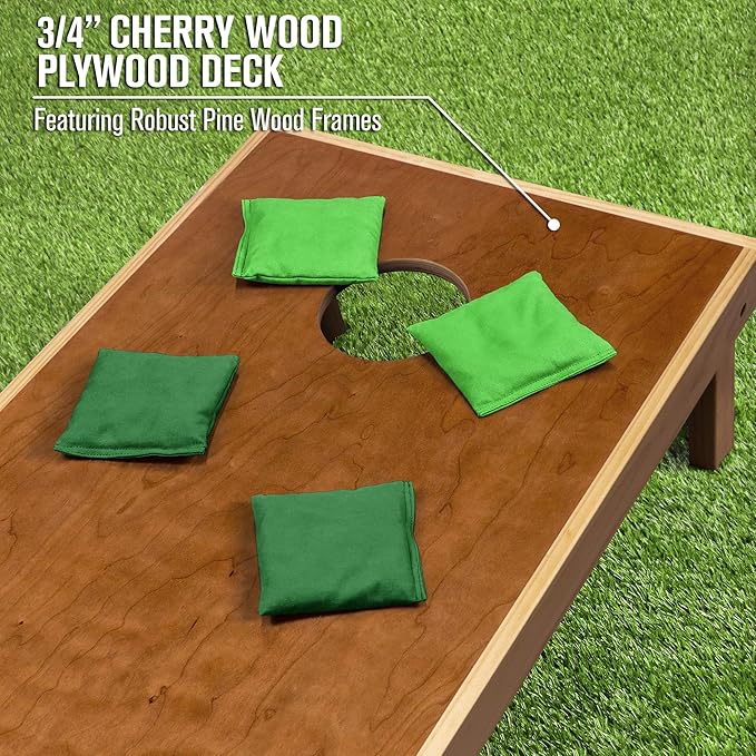 GoSports 4 ft x 2 ft Commercial Grade Cornhole Boards Set - Natural Wood Cornhole Boards, Choose from Different Bean Bag Color Combinations - Dark Green & Bright Green