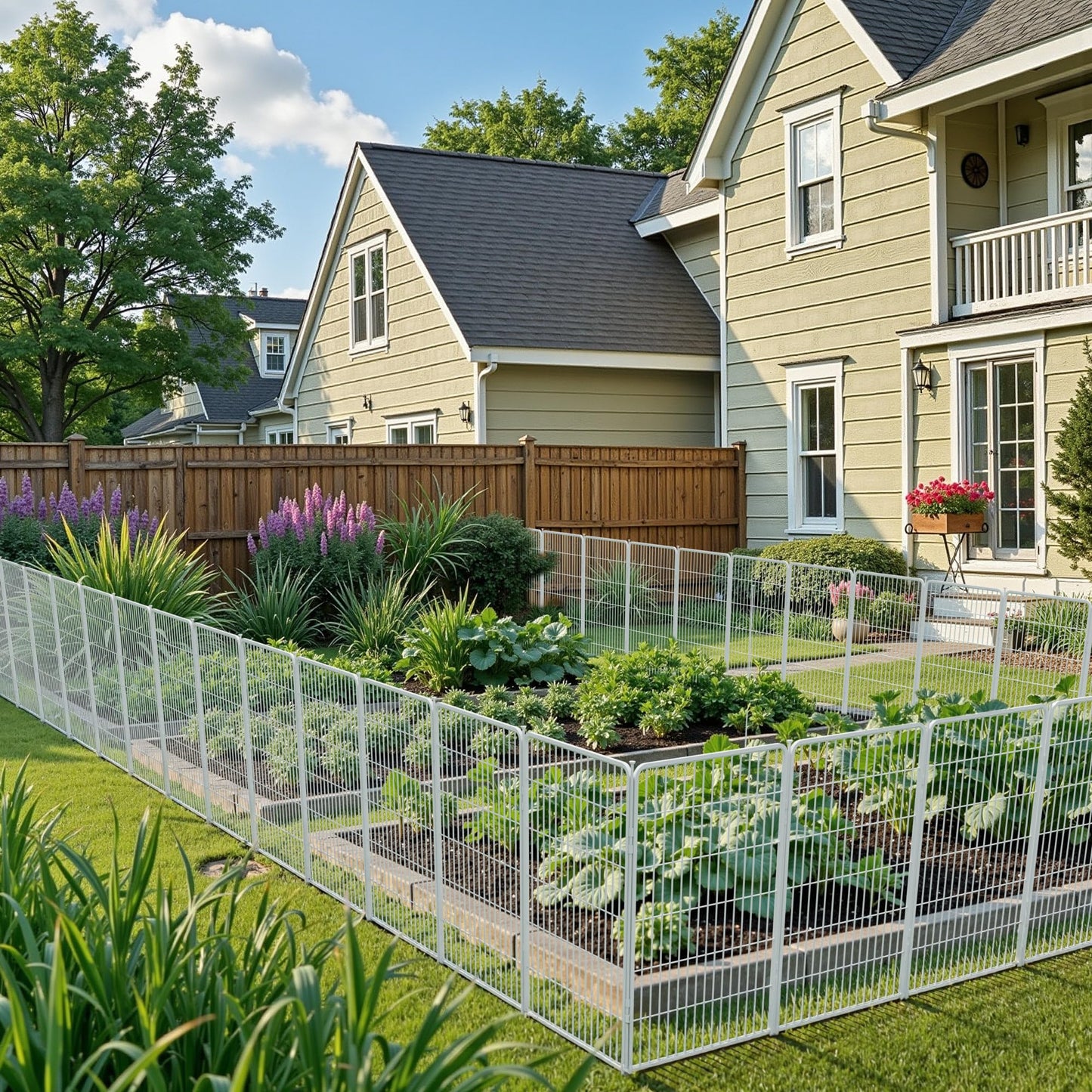 SunsGrove Garden Fence with Gate, 24 in(H) x 11.1 ft(L) 6 Panels Heavy Duty Metal Animal Barrier Fence for Yard, Suitable for Indoor or Outdoor Dog Pet Fence, Garden Fence Border, White