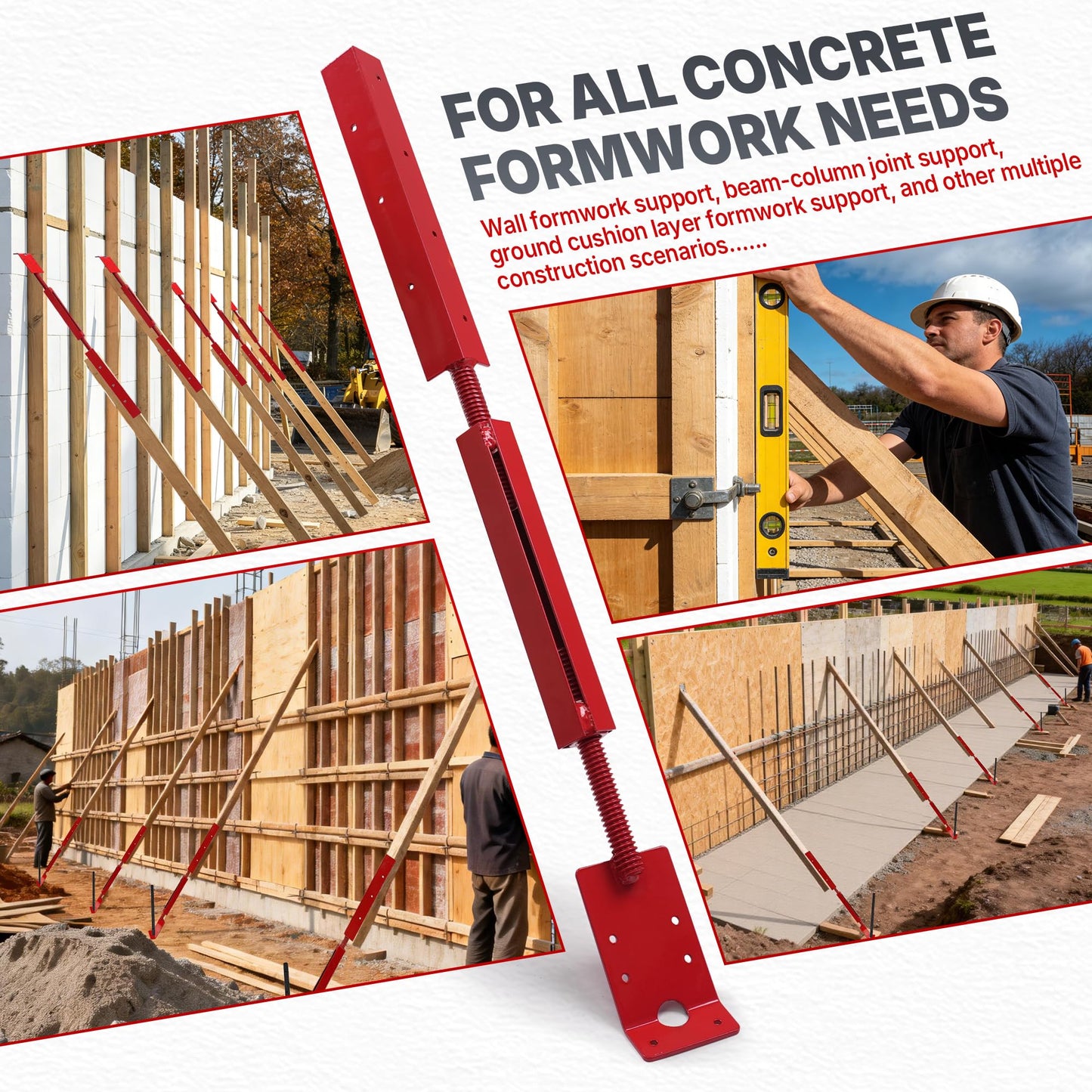 Chonway 4PCS Concrete Turnbuckle Form Aligner 28.8" - 36.5" Adjustable Wall Brace Solid-State Welding Concrete Tools with 3" X 5.5" Bent Plate Wall Plate for Wall & Beam Alignment Concrete Forms