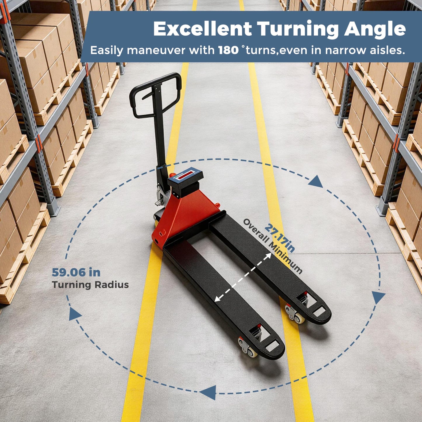 SOCOME Pallet Jack Scale with Digital Indicator, Heavy Duty Industrial Fork Floor Scale for Warehouse, Shiping, Post, 4400 lb x 1 lb, 54" x 27" Fork Size, 2 Pieces, Tangerine
