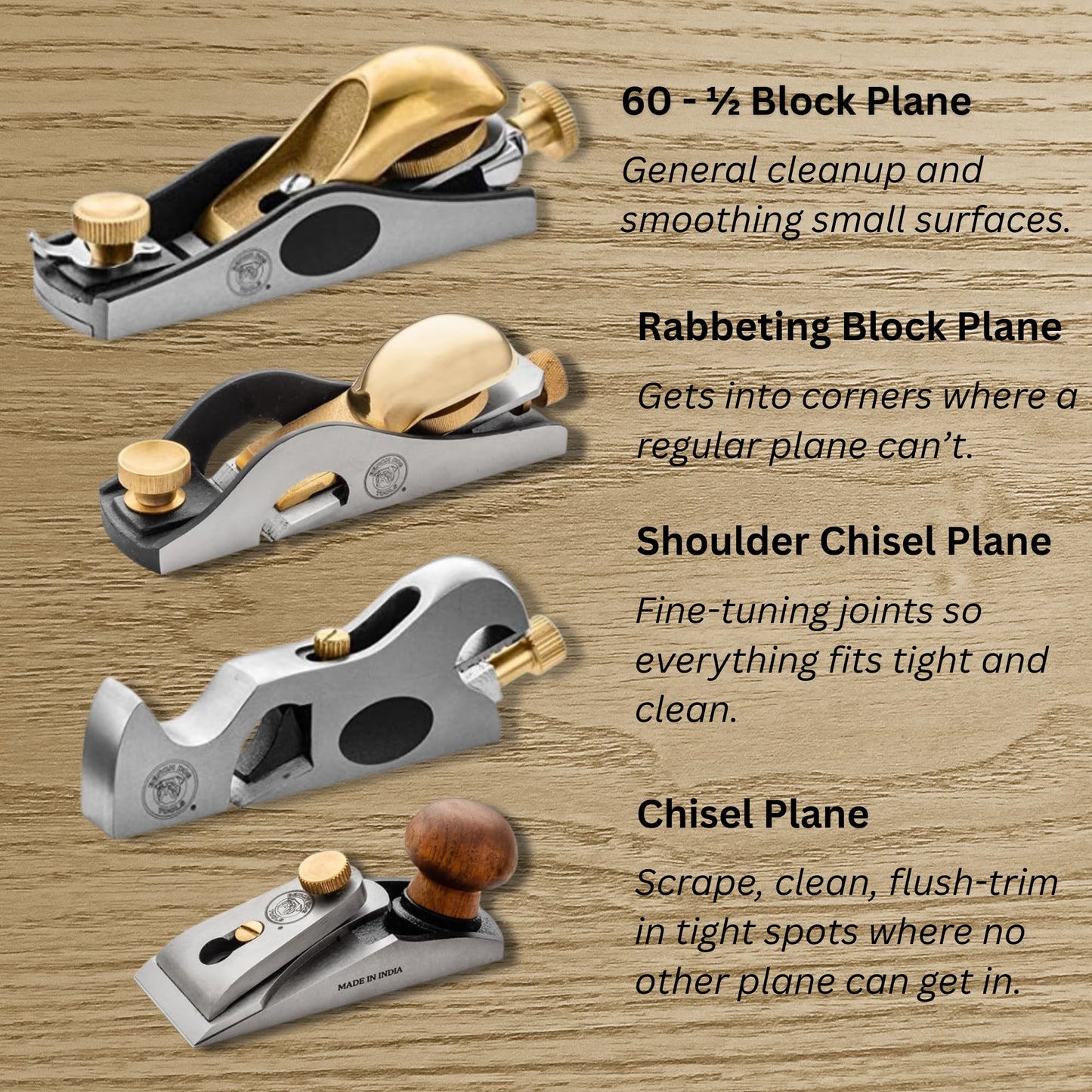 Bench Dog No. 92 Shoulder Plane, & Chisel Plane - Hand Plane w/Nose Pieces – 3/4” Blade Clean, Sharp Corners w/No Ridge - Wood Plane w/Black Storage Case & More - Bench Plane & Spokeshaves