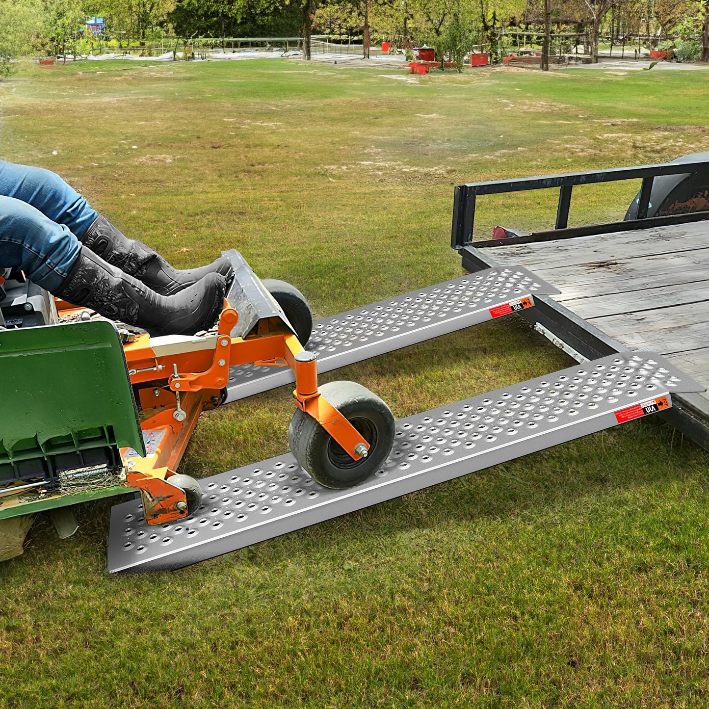 VNN Aluminum Shed Ramp 2PC - 5' Long Loading Ramp for Riding Mower, Lightweight Sturdy Anti-Slip Ramps with Punch Plate Surface, 1000 lbs Capacity for Lawn Mowers, ATV, Motorcycle - 8.8" Wide, Slivery