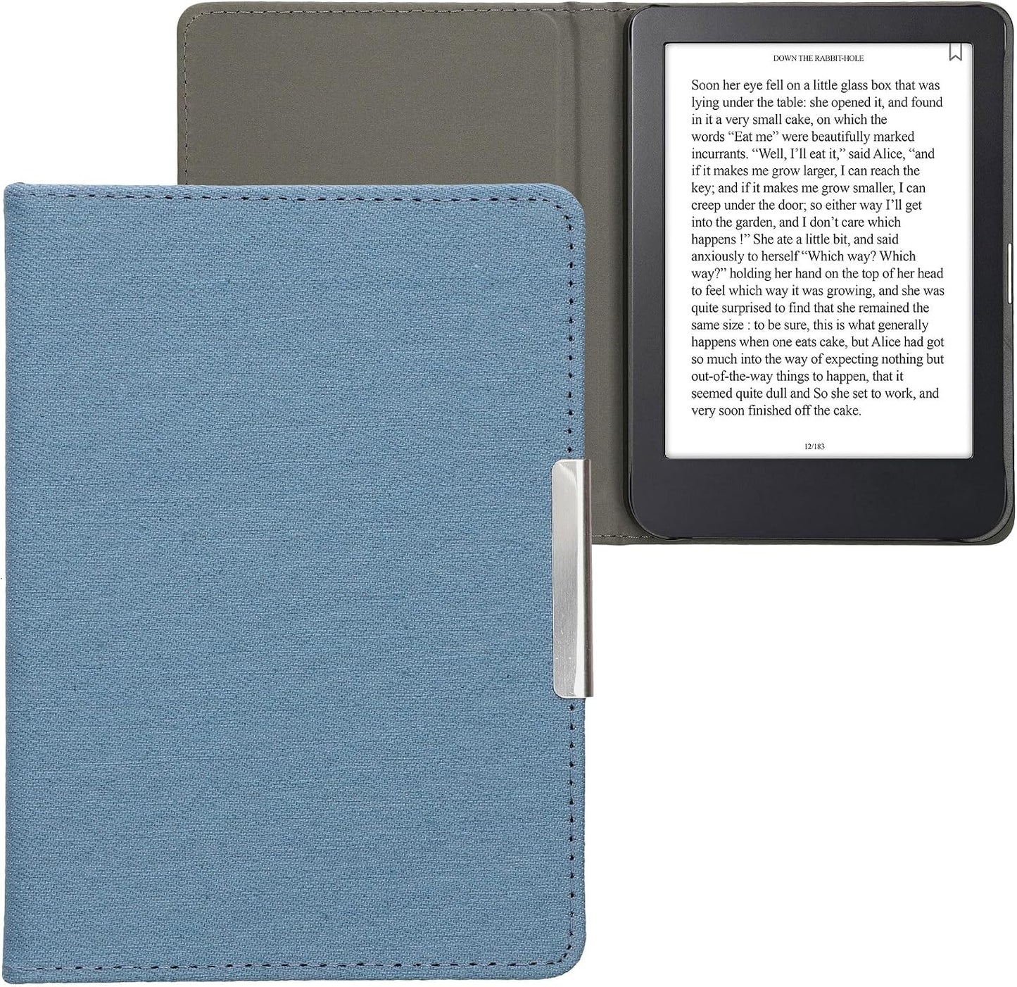 kwmobile 2E 4 Cover Compatible with Kobo Clara / Tolino Shine - Case for E-Reader - Denim Look Fabric Flip Case - Blue