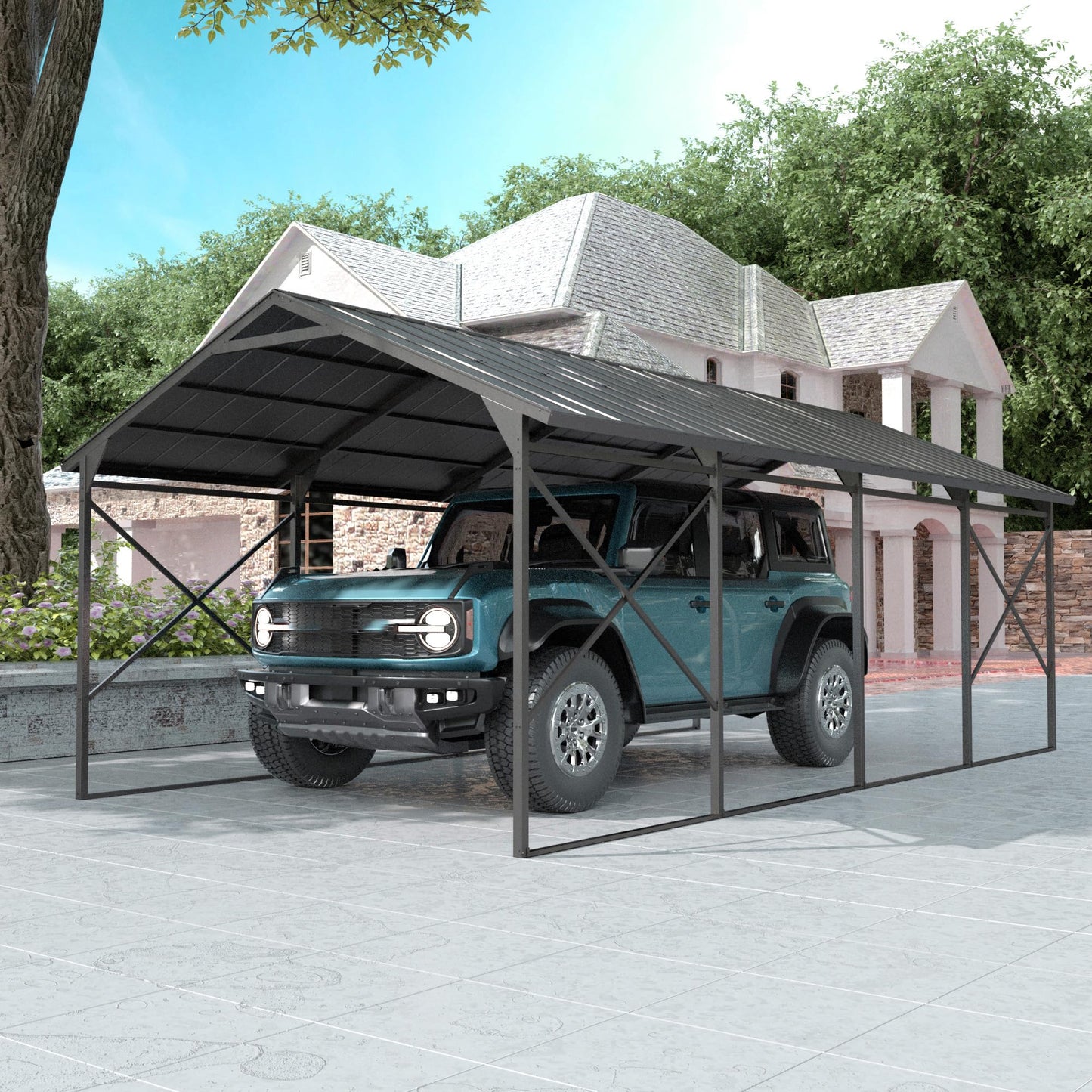 ASJMR 12' x 22'Metal Carport Heavy Duty, Outdoor Carport Canopy Heavy Galvanized Garage Car Shelter with Enhanced Base and Roof,Weather-Resistant Canopy for Cars, Trucks, Boats, Pickups