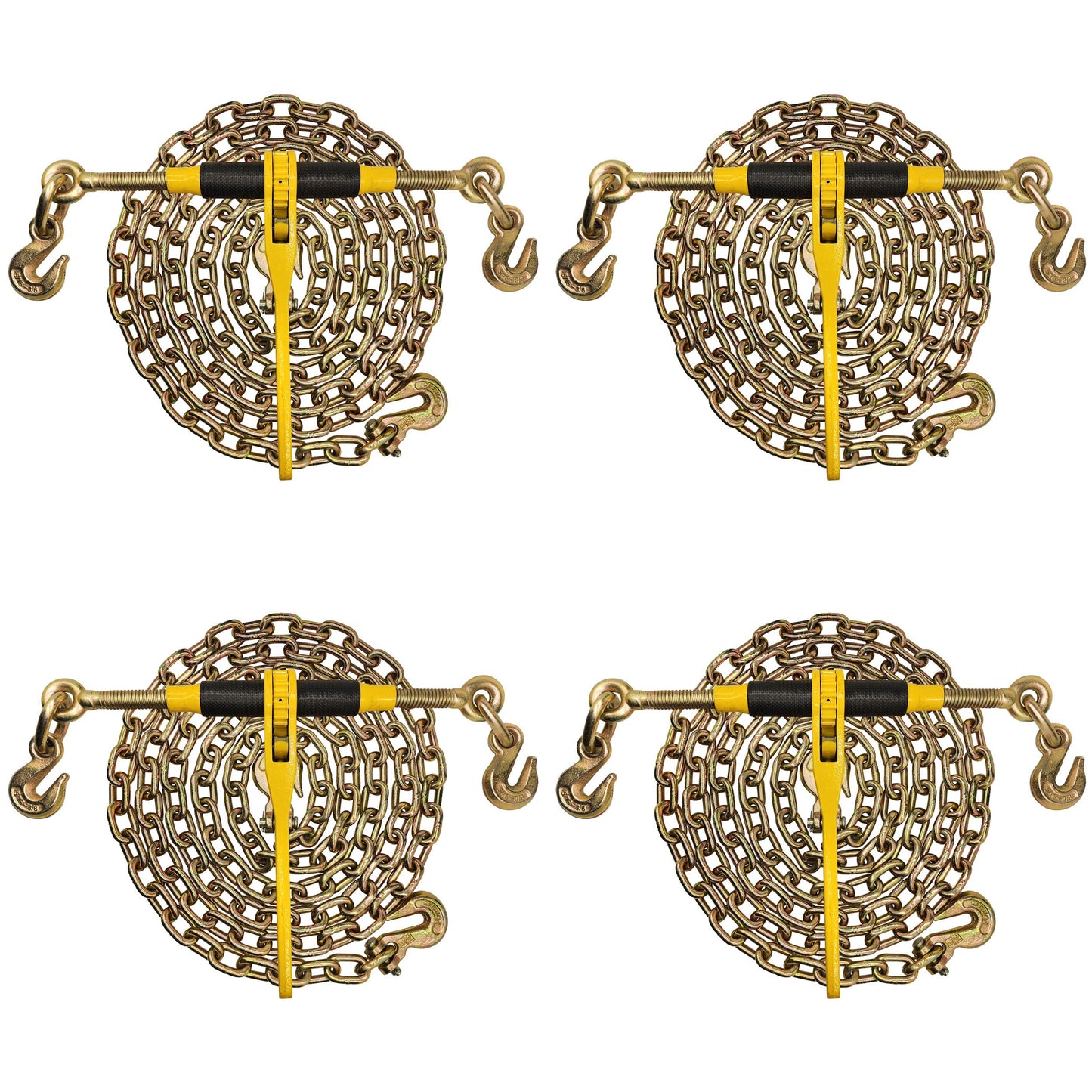 Knox Chain and Binder Kit 3/8in-1/2in, G70 Chains Ratchet Load Binders 9200lbs Working Strength, (4) Ratchet Binders and Chains, (4) 3/8in x 10ft G70, for Truck, Tie Down, Hauling, Towing