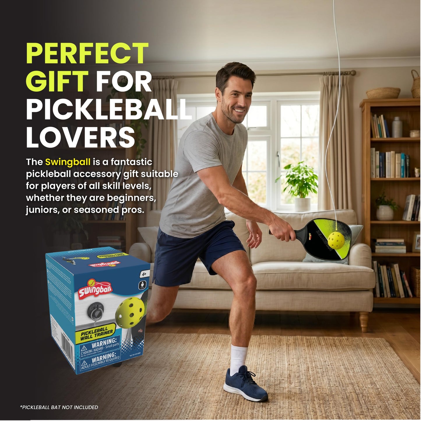 Swingball Solo Pickleball Trainer Set – Wall Mount Rebounder with Real Ball Tether – Indoor/Outdoor Practice Partner for All Skill Levels – Perfect Solo Training Aid - No Paddle Included, Ages 6+