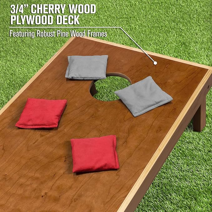 GoSports 4’ x 2’ Commercial Grade Cornhole Boards Set - Natural Wood Cornhole Boards, Choose from Different Bean Bag Color Combinations