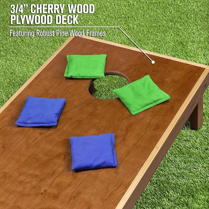 GoSports 4 ft x 2 ft Commercial Grade Cornhole Boards Set - Natural Wood Cornhole Boards, Choose from Different Bean Bag Color Combinations - Royal Blue & Bright Green