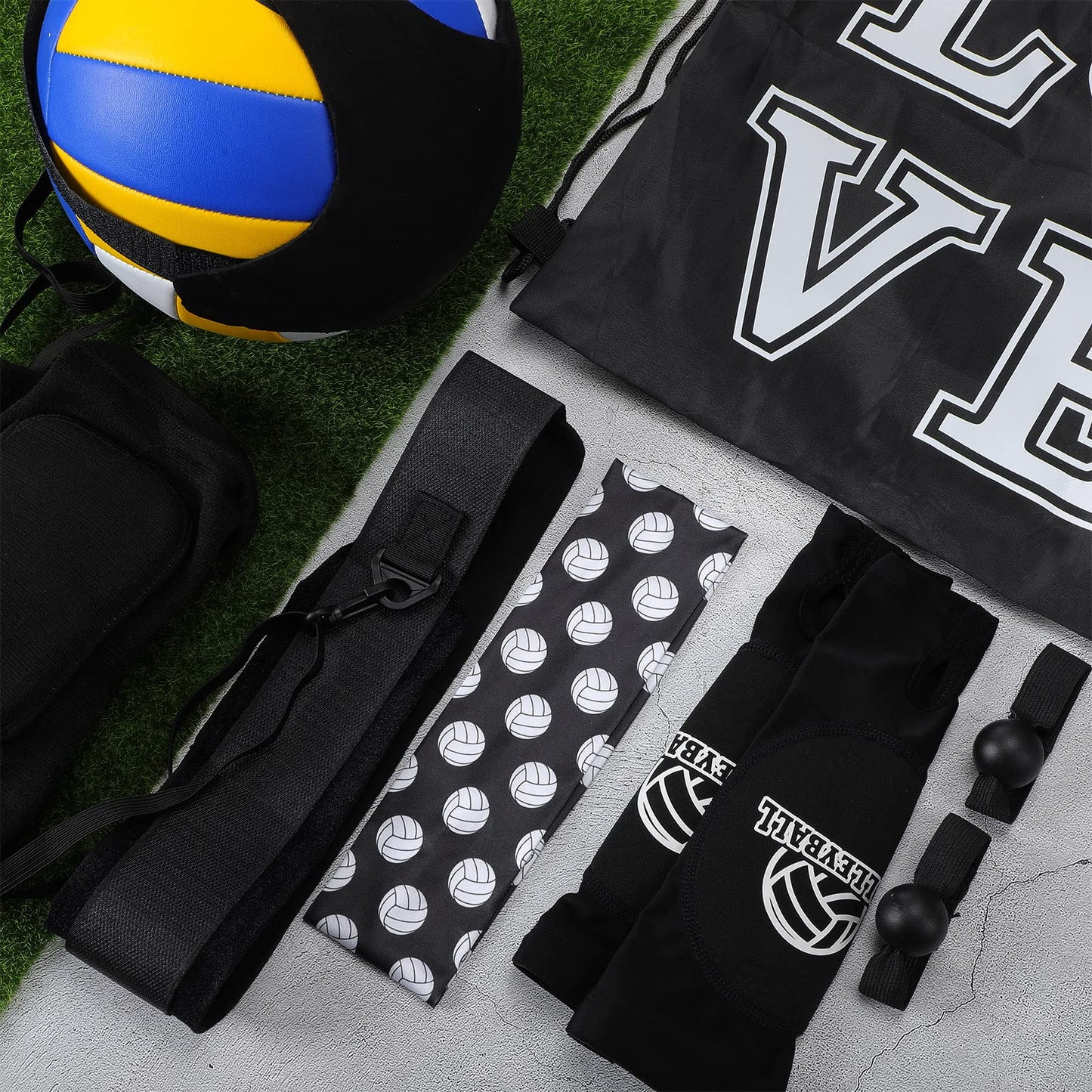 Honoson 7 Pcs Volleyball Training Equipment Aid Volleyball Serving Trainer Kit Gifts for Beginners (Black, Boys)