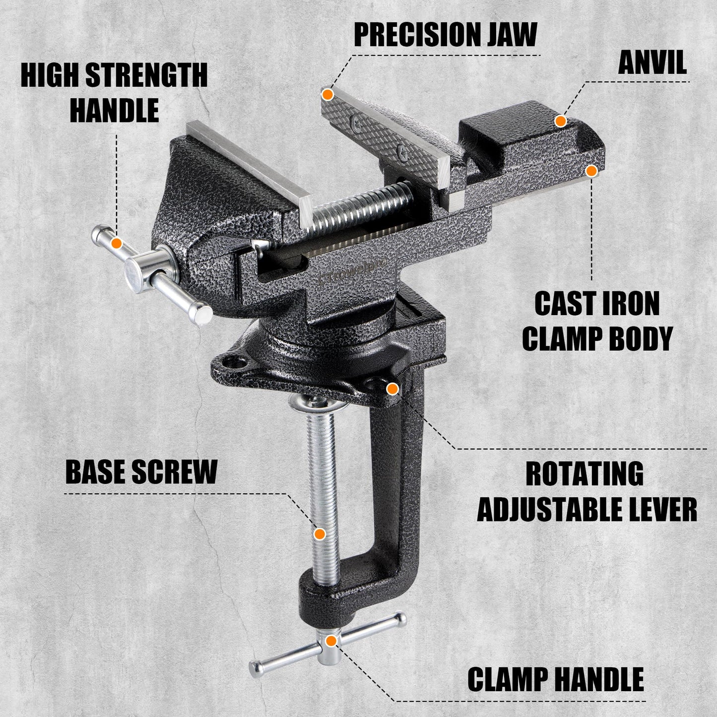 Dual-Purpose Combined Universal Vise 360°Swivel Base Work,Multi-Purpose Bench Vise 3.3", Table Vise with Quick Adjustment, Multi-Jaw, Easy Adjustment for Woodworking, Metalworking,Cutting Conduit