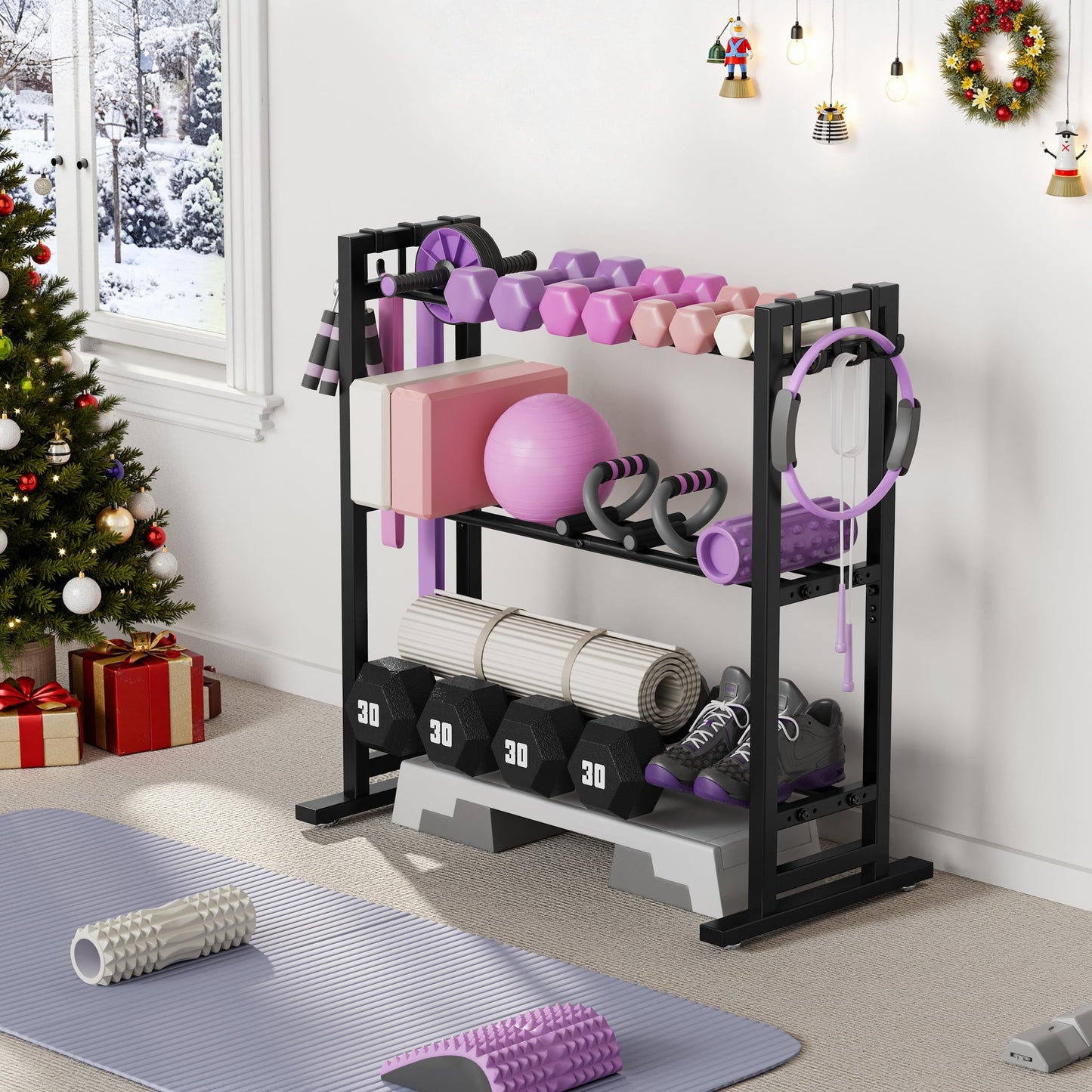 niffgaff 3 Tier Adjustable Dumbbell Rack, Weight Rack for Home Gym, 450 lb Capacity with Extra Storage Hooks