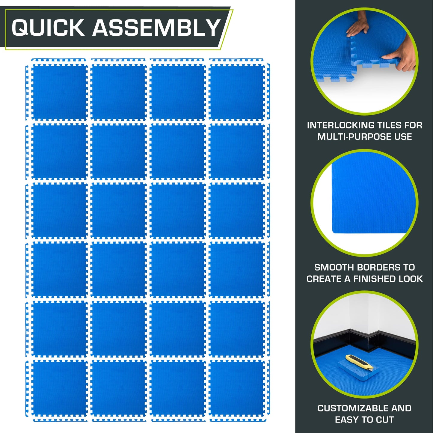 ProsourceFit Weaved Pattern Extra Thick Exercise Puzzle Mat ¾-inch, EVA Foam Interlocking Tiles for Protective, Cushioned Flooring for Home and Gym Equipment; Blue, 96 SQ FT, 24 Tiles