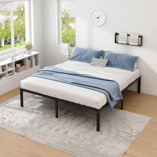 Jetonix King Size Metal Bed Frame - Heavy Duty Sturdy Mattress Foundation with Storage Space - Black, 12 Inch